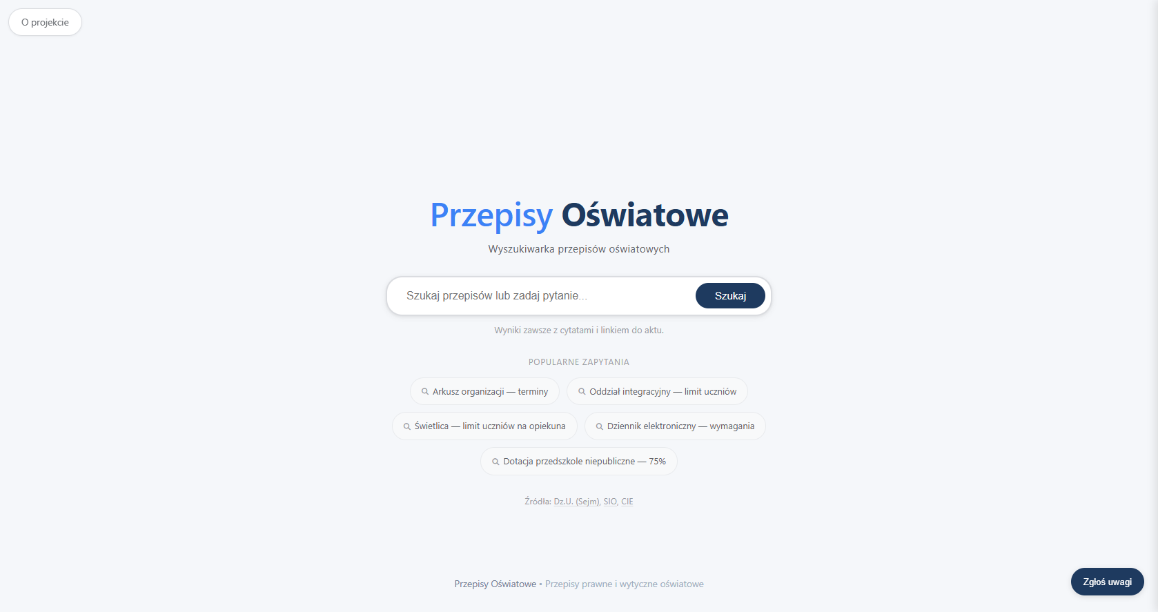 Przepisy Oświatowe search landing page